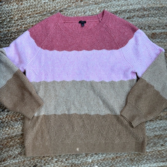 Talbots Sweaters - Talbots XL Striped Color Block Pink & Beige Soft Crew Neck Sweater